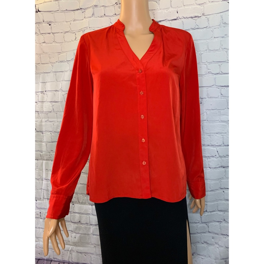 Express Size Small Ruby Red Silky Button Down Blo… - image 4